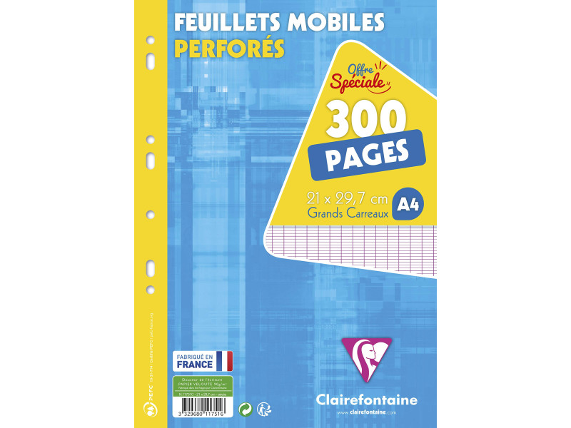 Clairefontaine Feuillets mobiles perforés, A4, seyès