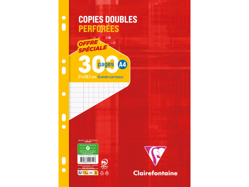 Clairefontaine Copies doubles perforées, A4, séyès