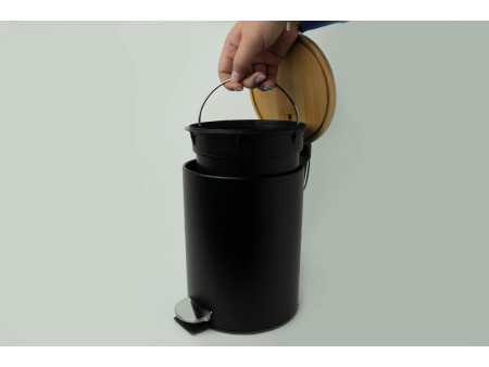 helit Poubelle à pédale 'the bamboo', 3 litres, noir