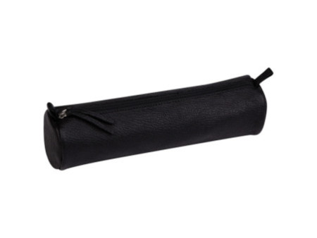 Clairefontaine Trousse ronde, cuir noir vieilli