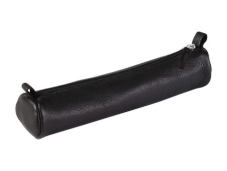 Clairefontaine Trousse petite ronde, cuir noir vieilli