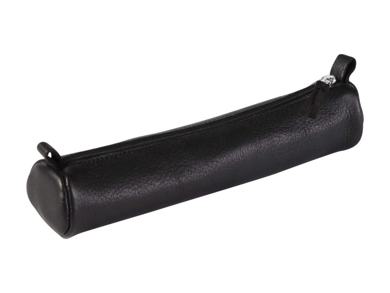 Clairefontaine Trousse petite ronde, cuir noir vieilli
