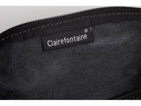 Clairefontaine Trousse petite ronde, cuir noir vieilli
