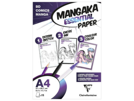 Clairefontaine Papier MANGA, A4, 15 feuilles, blanc