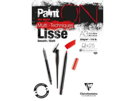 Clairefontaine Bloc papier dessin Paint'ON Lisse, A3, blanc