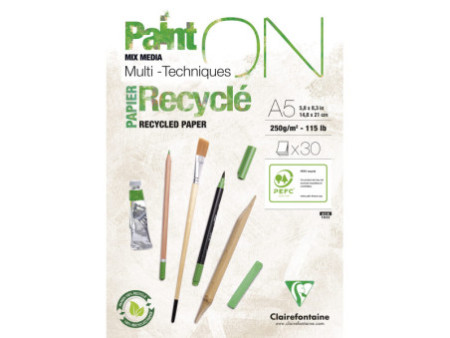 Clairefontaine Bloc papier dessin Paint'ON Recyclé, A5
