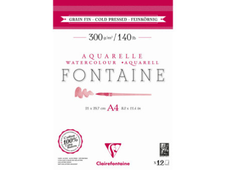 Clairefontaine Bloc de papier aquarelle FONTAINE, fin, A4