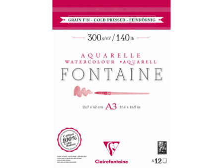 Clairefontaine Bloc de papier aquarelle FONTAINE, fin, A3