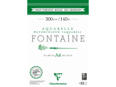 Clairefontaine Bloc de papier aquarelle FONTAINE, torchon,A4