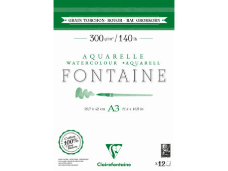 Clairefontaine Bloc de papier aquarelle FONTAINE, torchon,A3