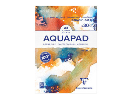 Clairefontaine Bloc de papier aquarelle AQUAPAD, 300 g/m2,A3