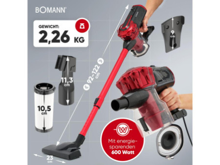 BOMANN Aspirateur main/balai BS 6072, anthracite/rouge