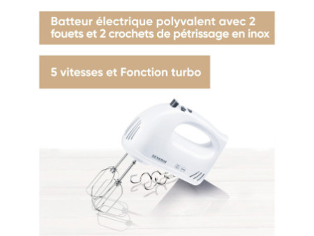 SEVERIN Batteur HM 3820, 300 Watt, blanc / gris