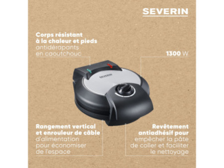 SEVERIN Gaufrier WA 2103, 1300 watt, acier inoxydable / noir