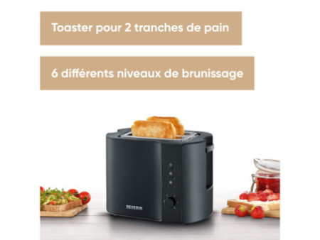 SEVERIN Grille-pain pour 2 tranches AT 9552, 800 W, noir mat