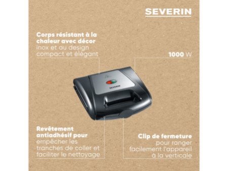 SEVERIN Gaufrier / Appareil à croque-monsieur SA 2968, noir