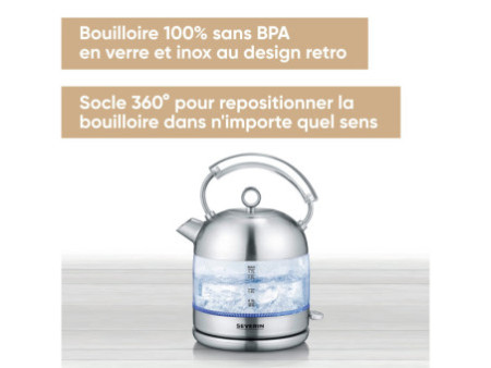 SEVERIN Bouilloire en verre Retro WK 3459, acier inoxydable