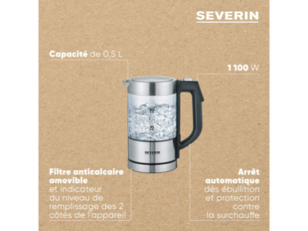 SEVERIN Mini bouilloire en verre WK 3458, inox / noir