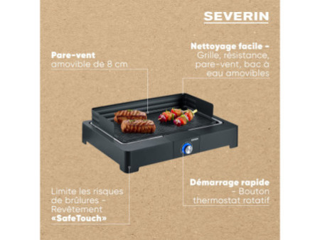 SEVERIN Grill de table PG 8567, avec plaque de grill, noir