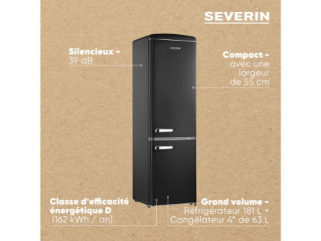 SEVERIN Réfrigérateur-congélateur rétro RKG 8918, noir mat