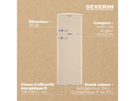 SEVERIN Réfrigérateur-congélateur rétro RKG 8985, crème