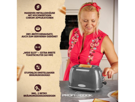 PROFI COOK Grille-pain 2 tranches PC-TA 1193, anthracite