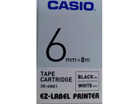 CASIO Cassette à ruban XR, 6 mm / 8 m, noir sur blanc