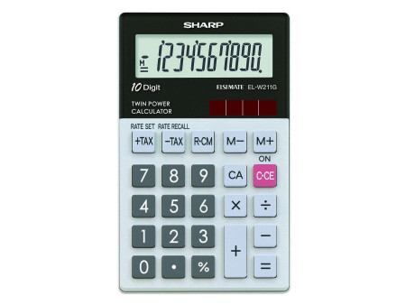 SHARP Calculatrice de poche modèle EL-W211G GY, alimentation