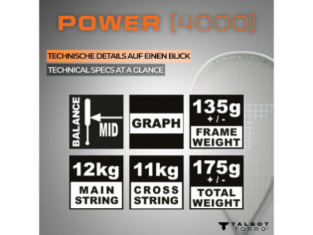 TALBOT torro Raquette de squash Power 4000, noir/orange