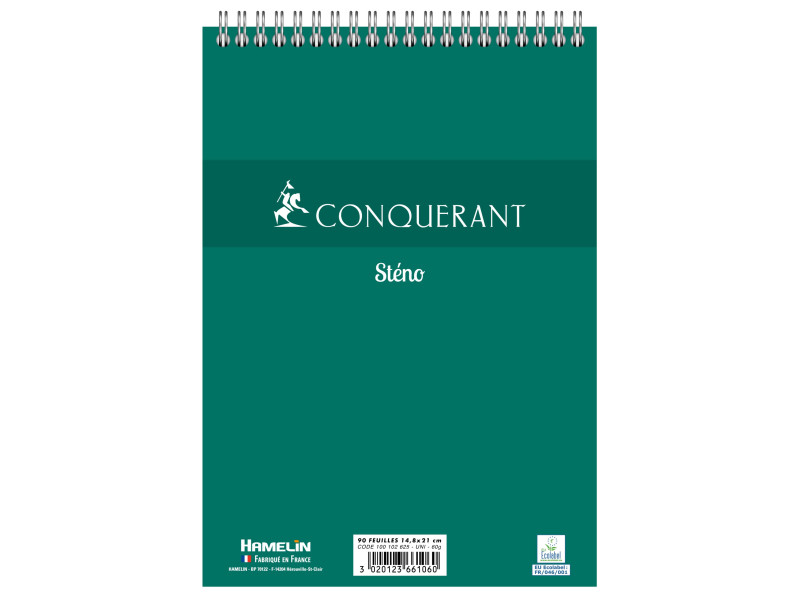 CONQUERANT SEPT Bloc sténo à spirale, A5, uni, 90 feuilles