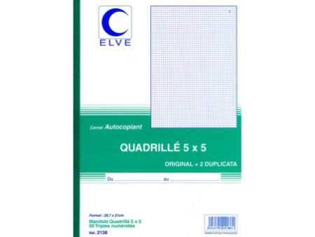 ELVE Manifold quadrillé (5/5), 210 x 297 mm, tripli