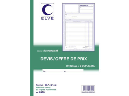 ELVE Manifold 'Devis - Offre de prix', 210 x 297 mm, tripli