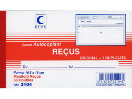 ELVE Manifold 'Reçus', 105 x 180 mm, dupli, 50 feuilles