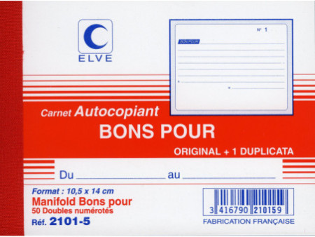 ELVE Manifold 'Bons pour', 105 x 140 mm, dupli, autocopiant