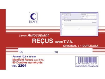 ELVE Manifold 'Reçus avec TVA', 105 x 180 mm, dupli