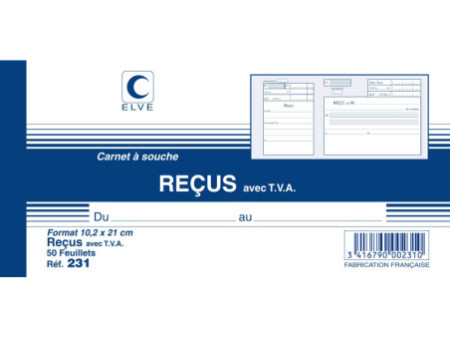 ELVE Carnet à souche 'Reçu avec TVA', 96 x 210 mm