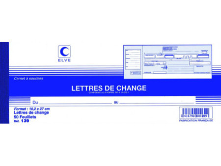 ELVE Carnet à souche 'Lettres de change', 102 x 270 mm