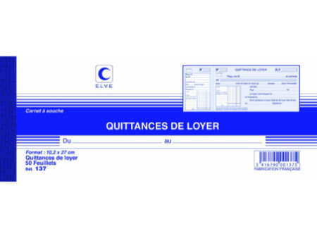 ELVE Carnet à souche 'Quittances de loyer', 100 x 270 mm