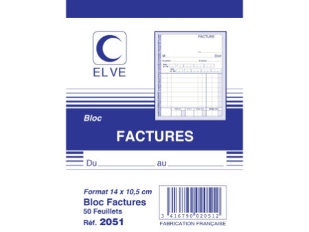ELVE Bloc 'factures', 140 x 105 mm, 50 feuillets