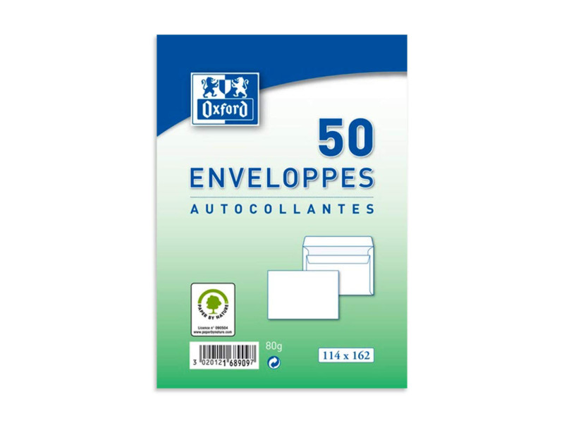 Oxford Enveloppes Velin, C6, blanc, sans fenêtre