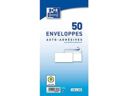 Oxford Enveloppes Velin, DL, blanches, sans fenêtre