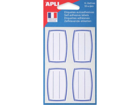 APLI Etiquettes pour livre, 33 x 53 mm, lignées, blanc/bleu