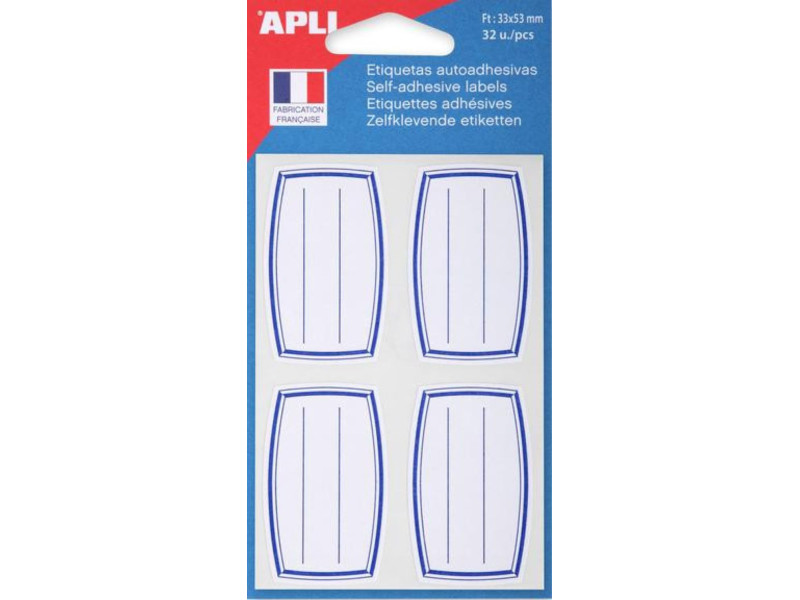 APLI Etiquettes pour livre, 33 x 53 mm, lignées, blanc/bleu