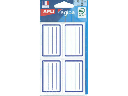 APLI Etiquettes pour livre, 36 x 56 mm, lignées, blanc/bleu