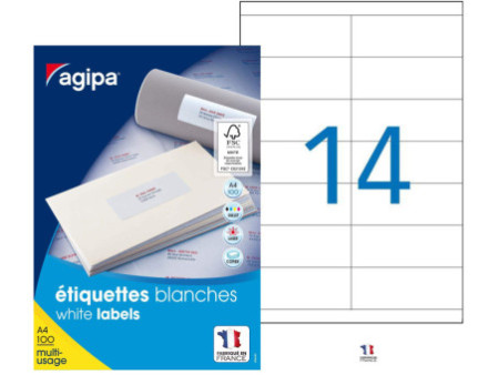agipa Etiquette universelle, 105 x 39 mm, coins droits
