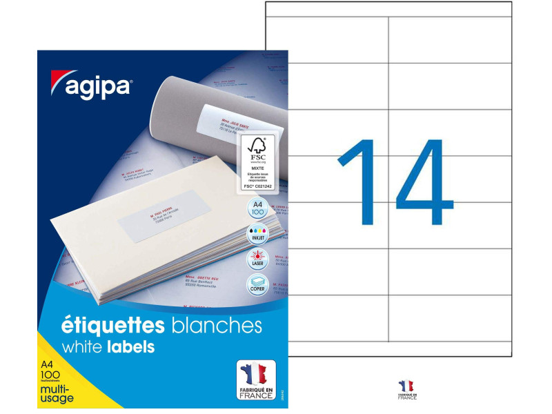 agipa Etiquette universelle, 105 x 39 mm, coins droits