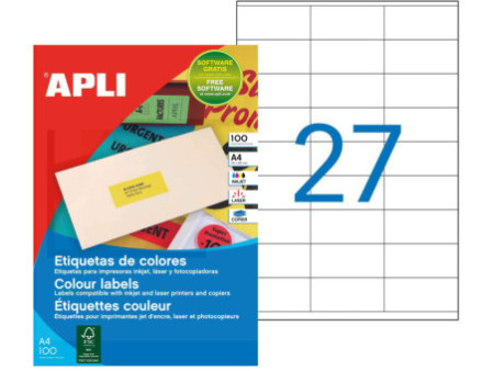 APLI Etiquette d'adresse, 70 x 31 mm, coins droits, jaune