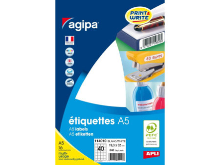 agipa Etiquette universelle, 19,3 x 32 mm, blanc