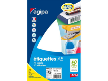 agipa Etiquette universelle, 16 x 22 mm, blanc