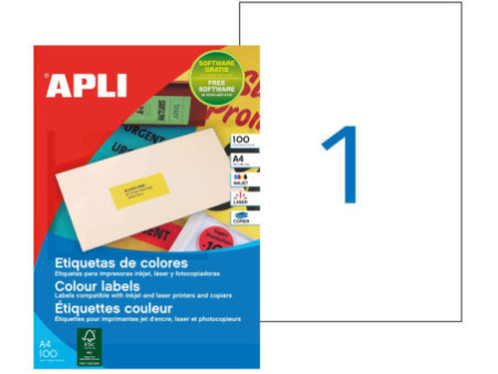 APLI Etiquette d'adresse, 210 x 297 mm, coins droits, jaune